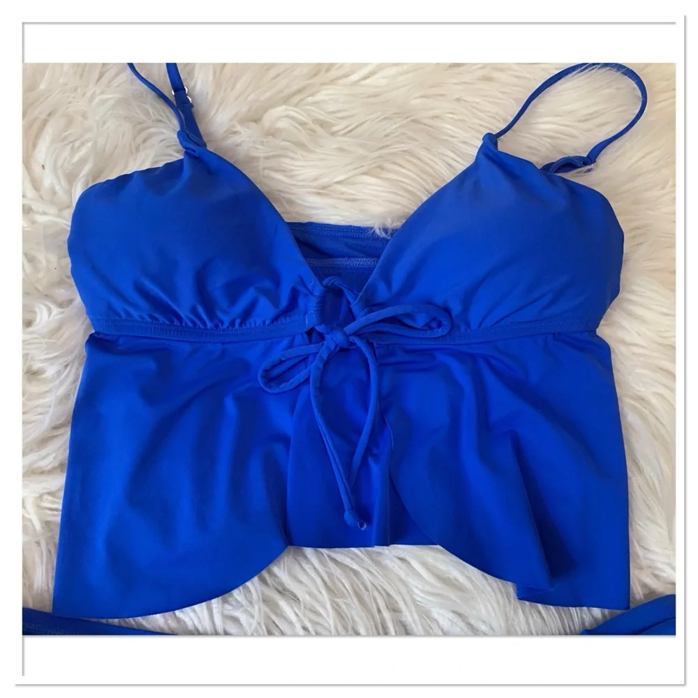 Citrus Flutter Tankini Bikini Swimsuit Blue Size M/L - Picture 2 of 14